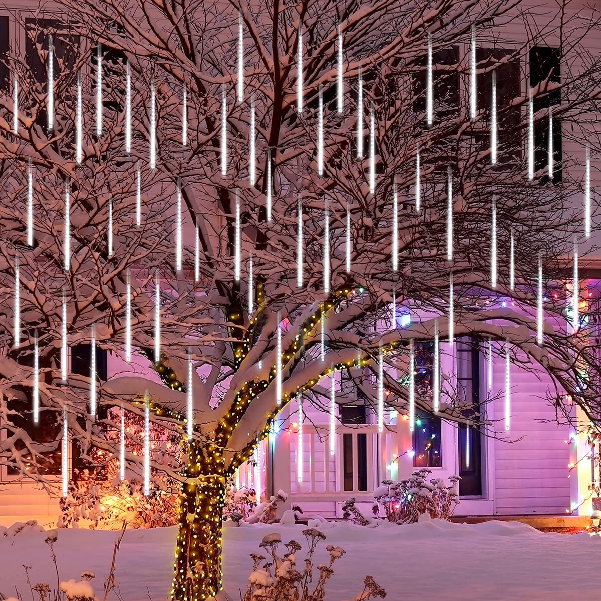 Scidweet Christmas String Lights, 20 inch 10 Tubes 540 LED Icicle Twinkle Meteor Shower Lights Outdoor for Christmas Halloween Holiday Party Home Decor, White