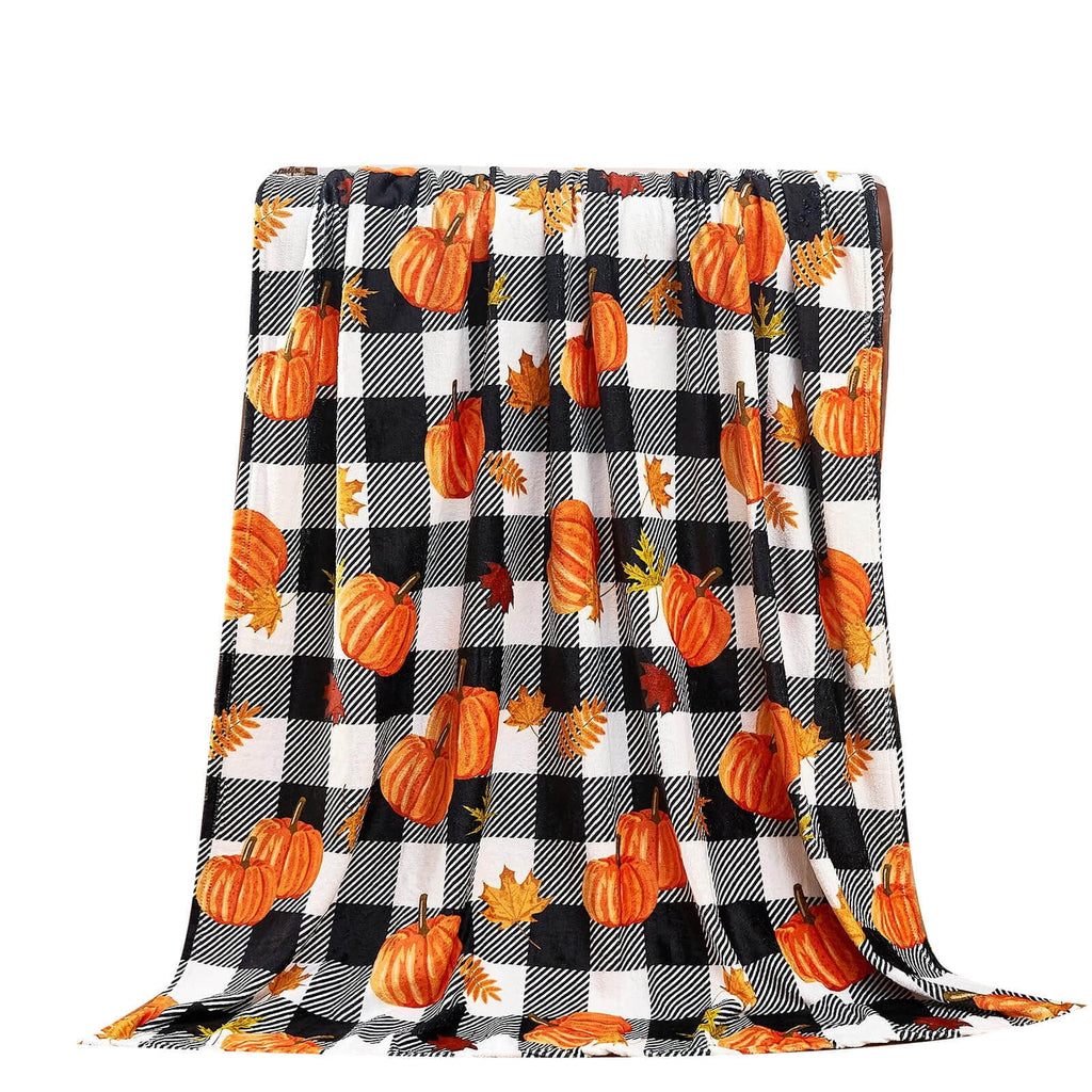 FastXmas Halloween Throw Blanket, 30"x40" Flannel Fleece Pumpkins Maple Checkered Plush Blanket, Soft Lightweight Skin-Friendly Fall Harvest Decorative Throw Blanket for Couch Sofa Bed Outdoor