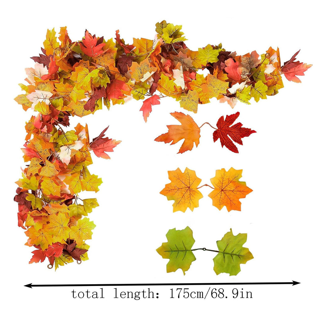WKSCLPAI Halloween Maple Leaf Garland, Fall Vine Wreaths for Autumn Festivities Decor,Seasonal Garlands for Home,Halloween & Fall Decorations