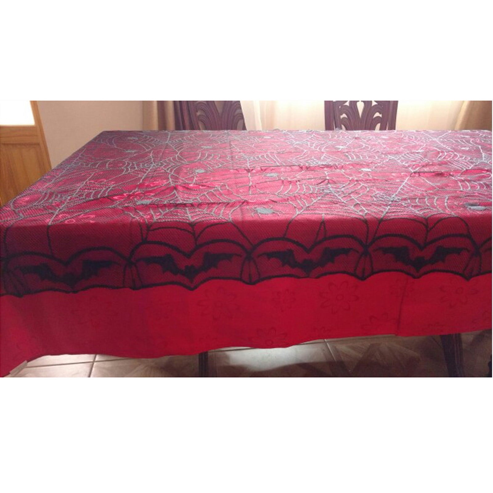 Halloween Table Cloth, Spider Webs Tablecloths Black Tablecloth Lace Fabric Table Cloths Spooky Table Cover for Rectangle Tables for Parties Gothic Halloween Home Decorations, 48x96 Inch