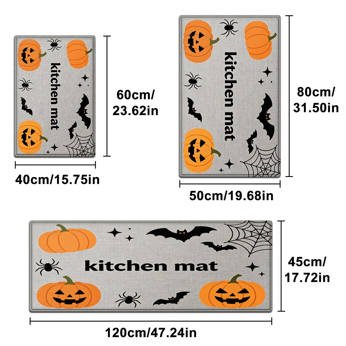 YIMEIS Halloween Pumpkin Lanterns 3Pcs Flannel Mat and Kitchen Rugs Set,Soft Non-slip,Perfect for Home Bathroom