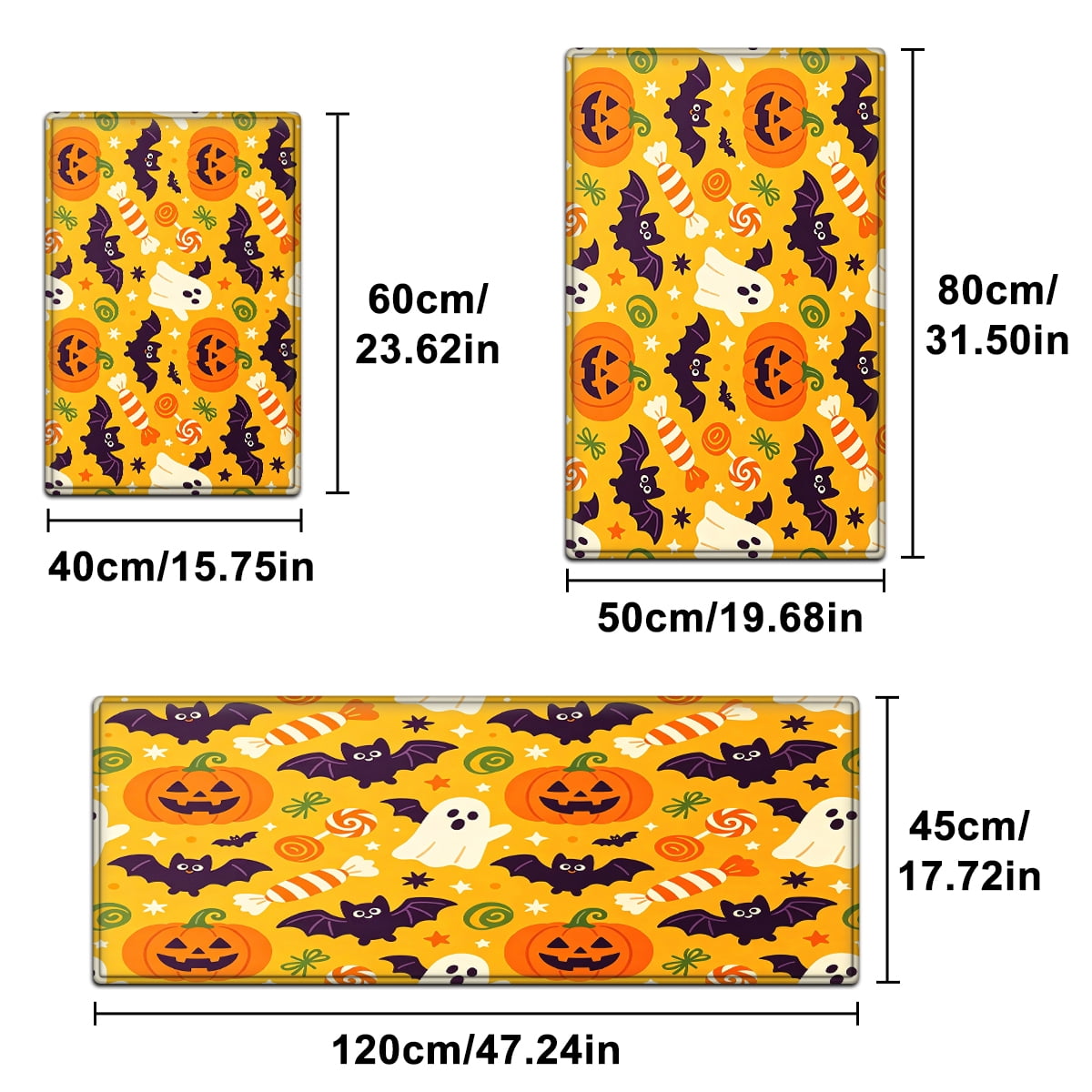 CCTFS Halloween Pumpkin Bat Candy 1Pc Flannel Mat and Kitchen Rugs,Soft Non-slip,Perfect for Home Bathroom