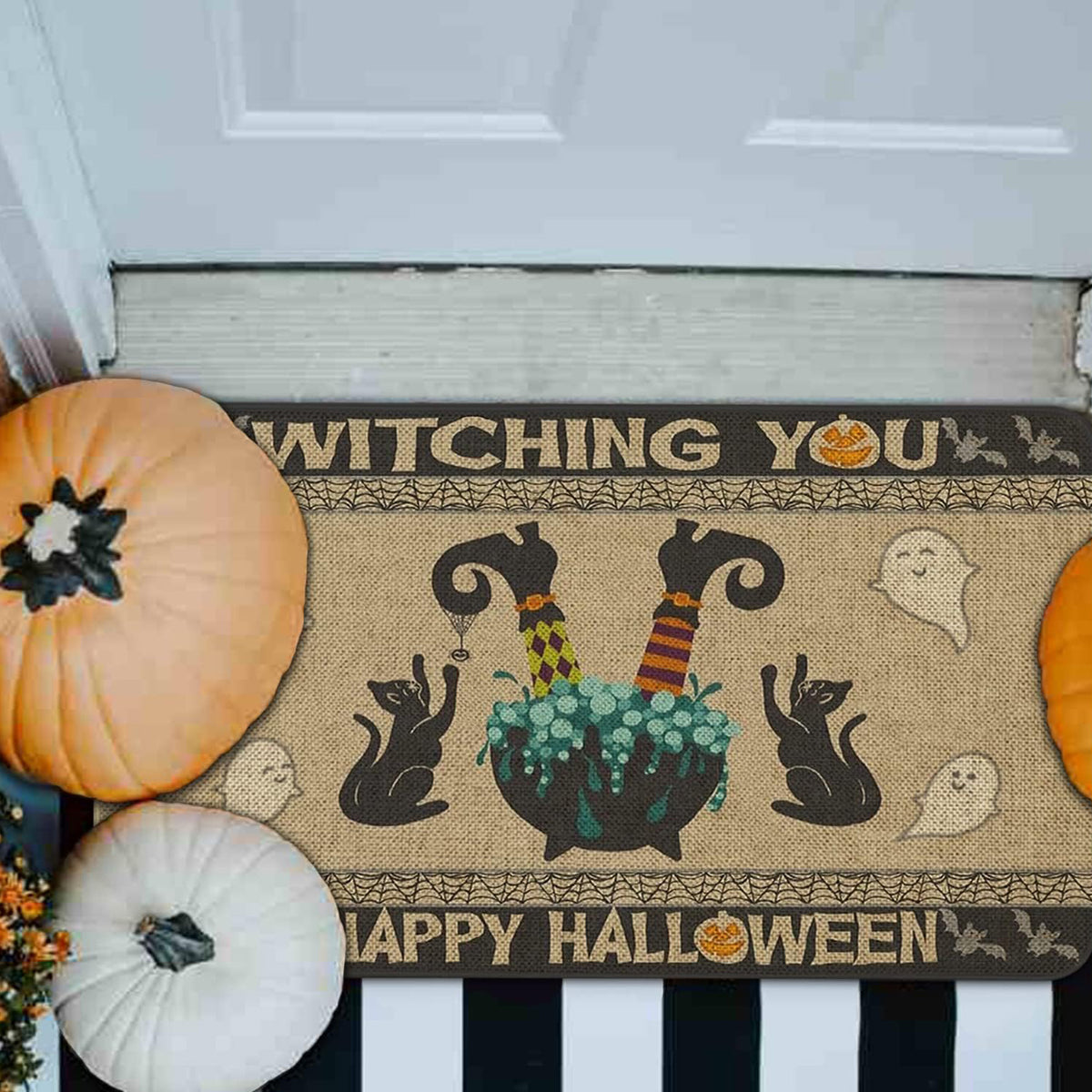 BOOHIT Halloween Door Mat 31x19 Inch Indoor Outdoor Entrance Floor Home Decoration (Pumpkin Head Spooky)