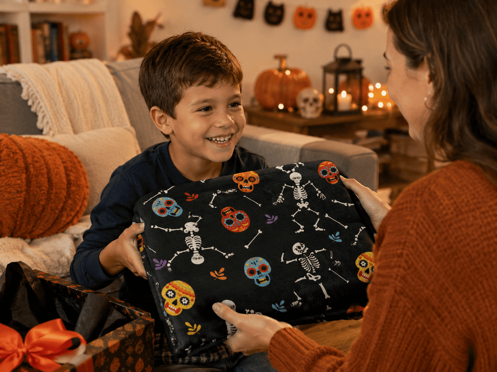 Serafina Home Halloween Throw Blanket: Fuzzy Boo! Jack O'Lantern Spider Webs Skull and Black Cats Print on Velvet Fleece for Sofa Bed Couch Chair Dorm
