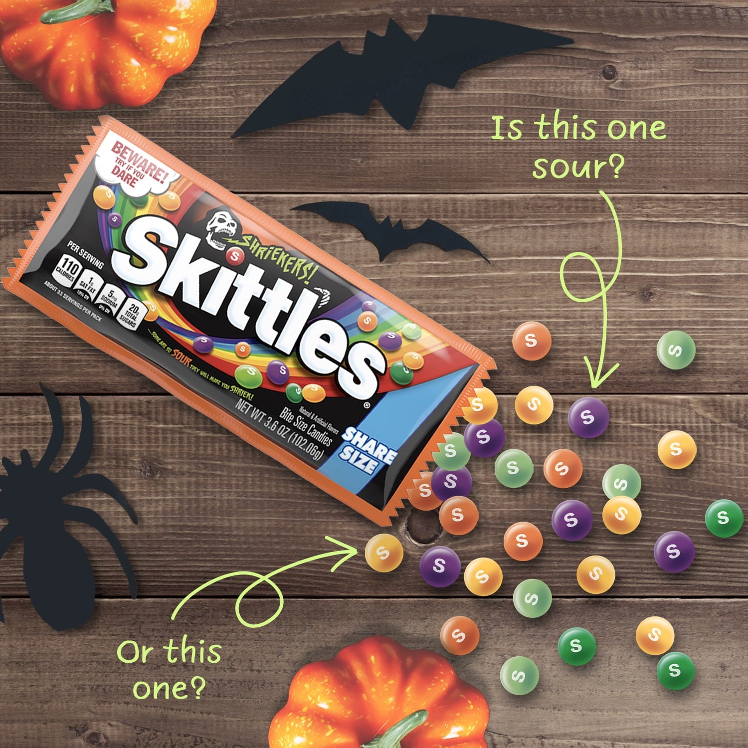Skittles Shriekers Sour Halloween Chewy Candy Share Size Bag - 3.6 oz