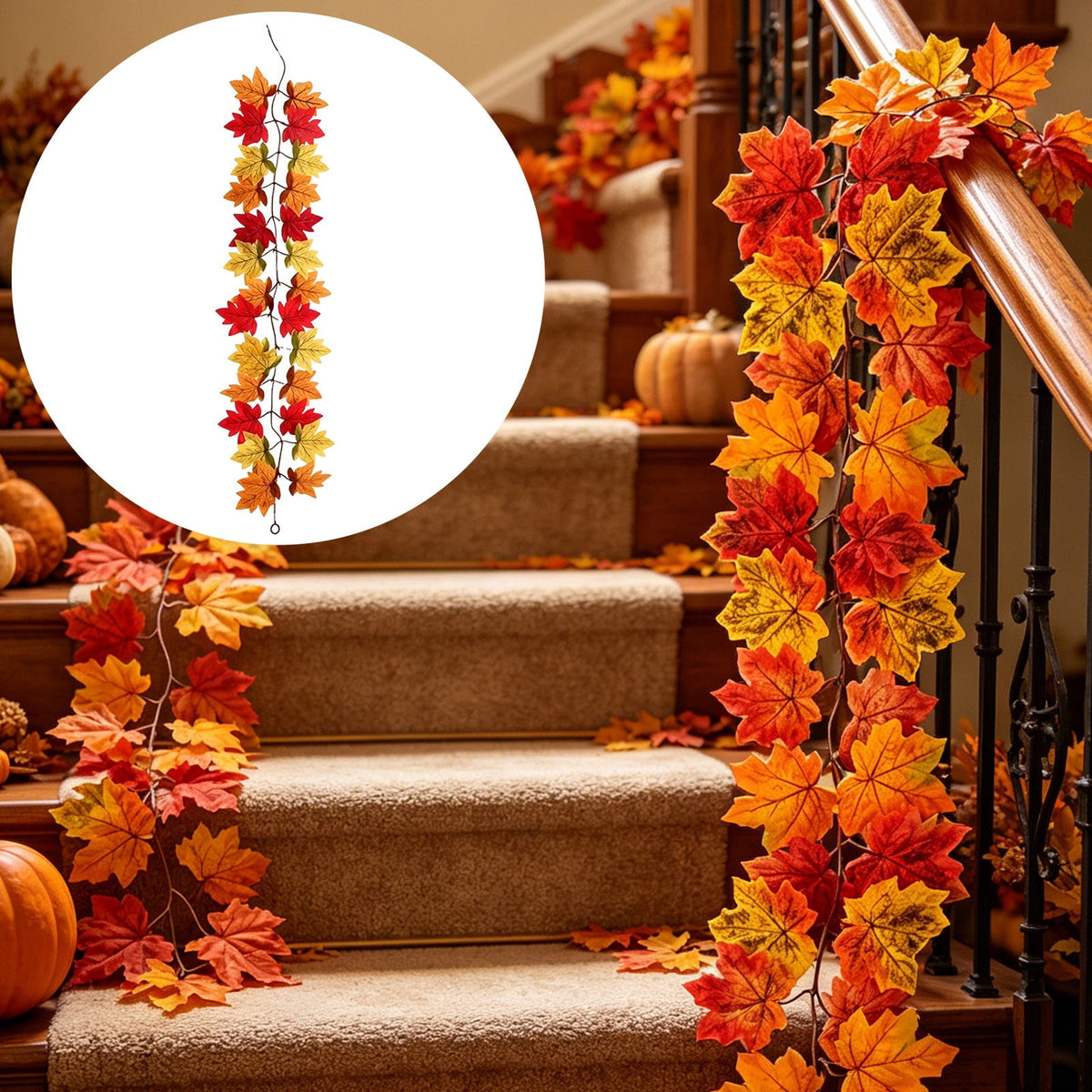 WKSCLPAI Halloween Maple Leaf Garland, Fall Vine Wreaths for Autumn Festivities Decor,Seasonal Garlands for Home,Halloween & Fall Decorations