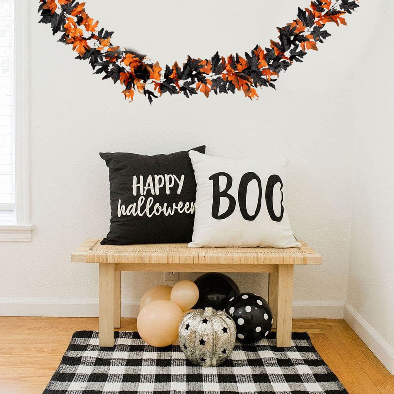 Inerposs Halloween Leaf Garland, Artificial Maple Leaf Rattan Garland, Autumn Decor for Halloween Party, Decorative Hanging Leaf Garland for Indoor and Outdoor Use