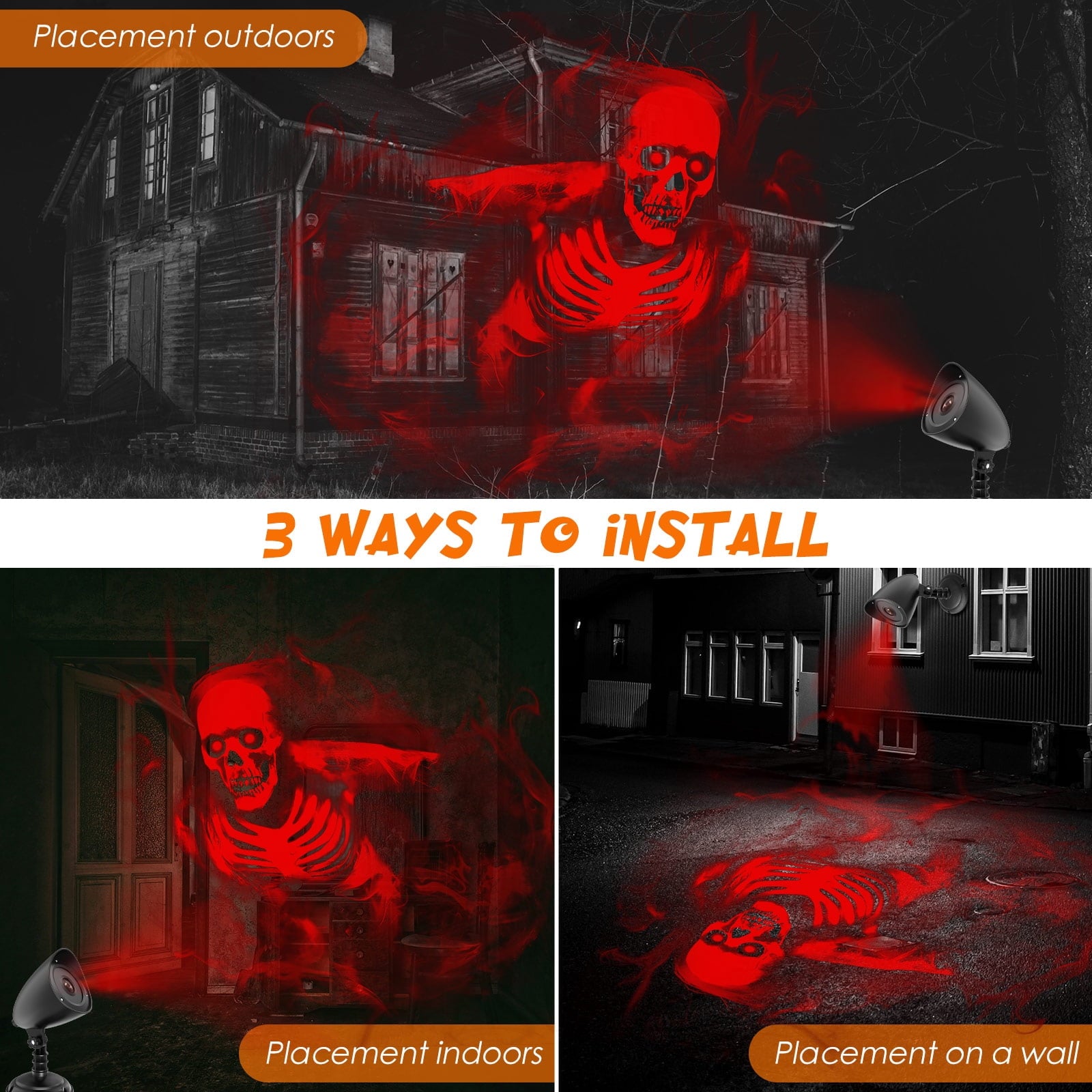 WETRBWEH Halloween Projector Lights Outdoor Indoor, 3D Dynamic Ghost Projector Decorations Lights for Window, Ground,Halloween Decor