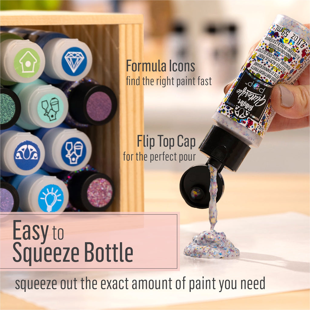 FolkArt Glitterific Pop Acrylic Craft Paint, Neon Explosion, 2 fl oz