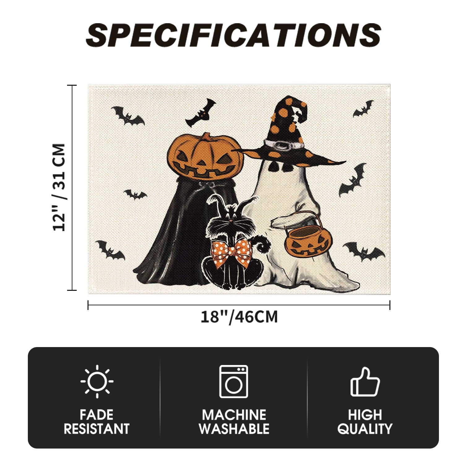 Smile Jack-O'-Lantern Spider Web Halloween Table Placemats Set of 4 Round 15 Inch Black