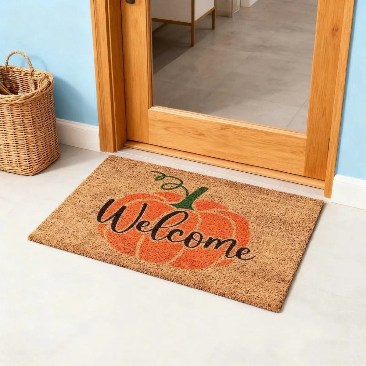 Jinswick Pumpkin Welcome Doormat Fall Indoor Outdoor Entrance Home Front Porch Rugs Halloween Housewarming Greetings Gift Decoration Supplies 20 x 32 Inches