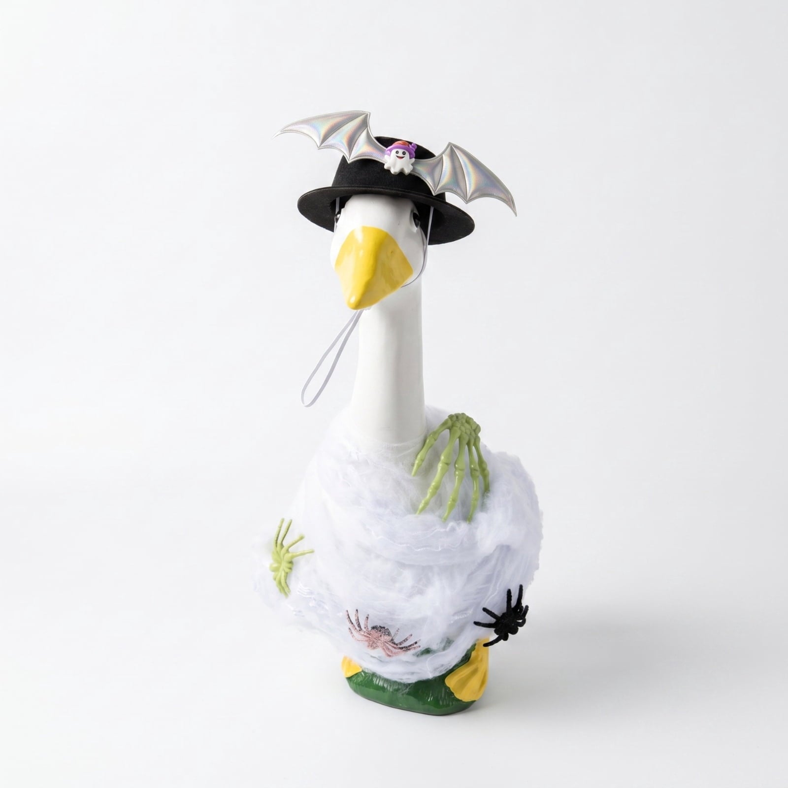 Bat Witch Hat Spiderweb Halloween Goose Clothes Fit 17/23In Cement Plastic Lawn Goose, Stylish Full Set for Outdoor Yard Patio Garden Seasonal Halloween Home Ornamental Arrangement