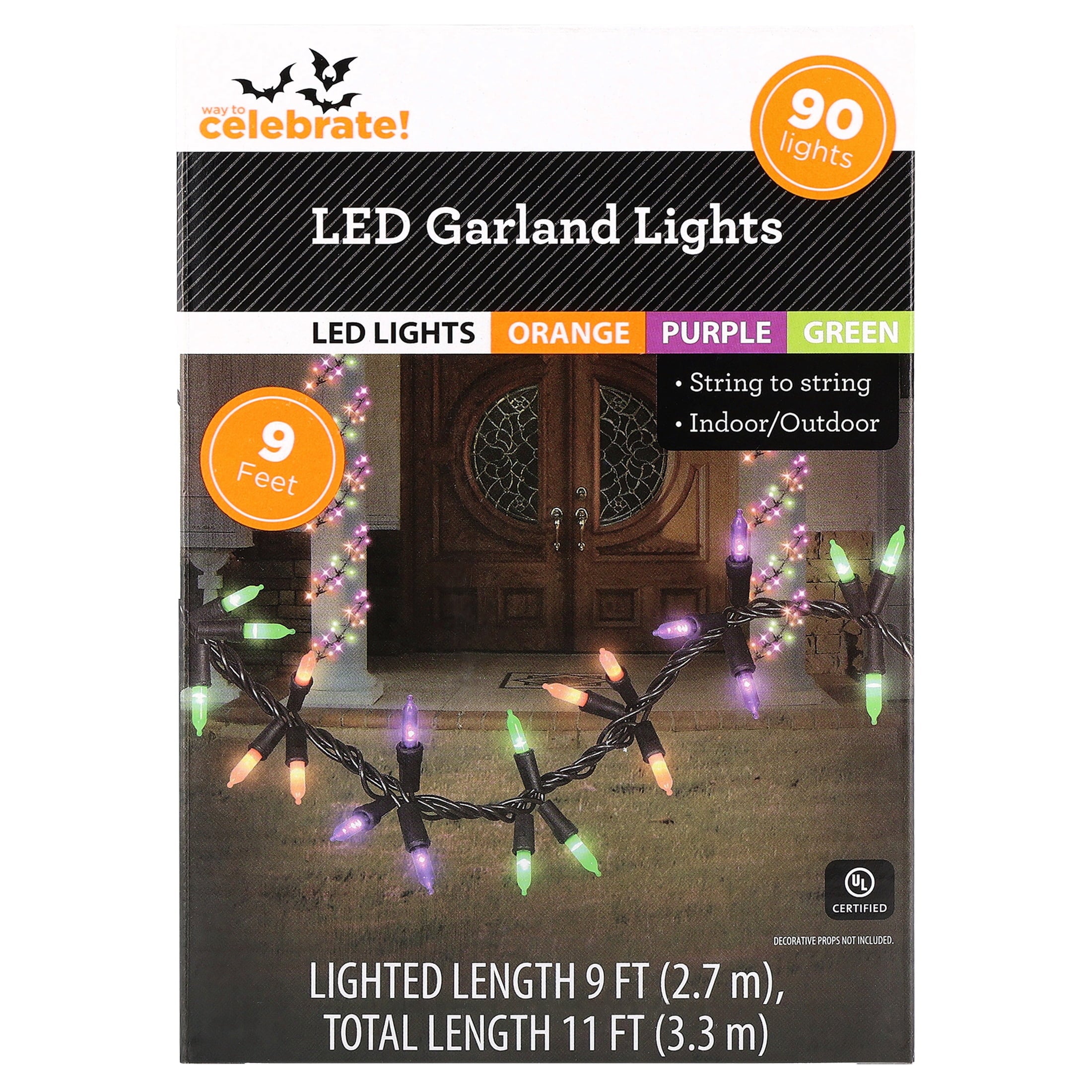 Indoor/Outdoor 90-Count LED Garland Lights, Multicolor, 9', Halloween by Way To Celebrate