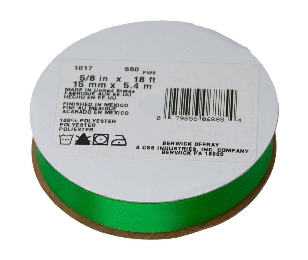 (3 pack) Offray Ribbon, Forest Green 5/8 inch Single Face Satin Polyester Ribbon, 18 feet