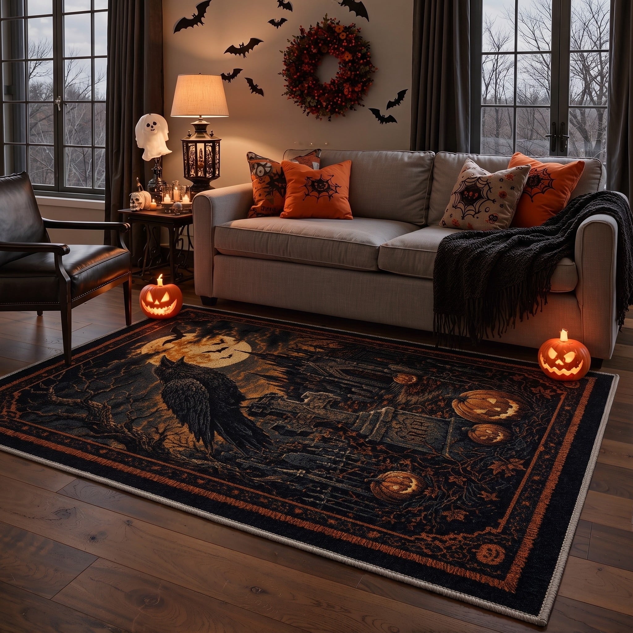 GENIMO 2'x3' Halloween Doormat, Washable Non Slip Soft Farmhouse Pumpkin Outdoor Door Mat for Front Door Covered Porch Patio Entryway, Smoky Amber