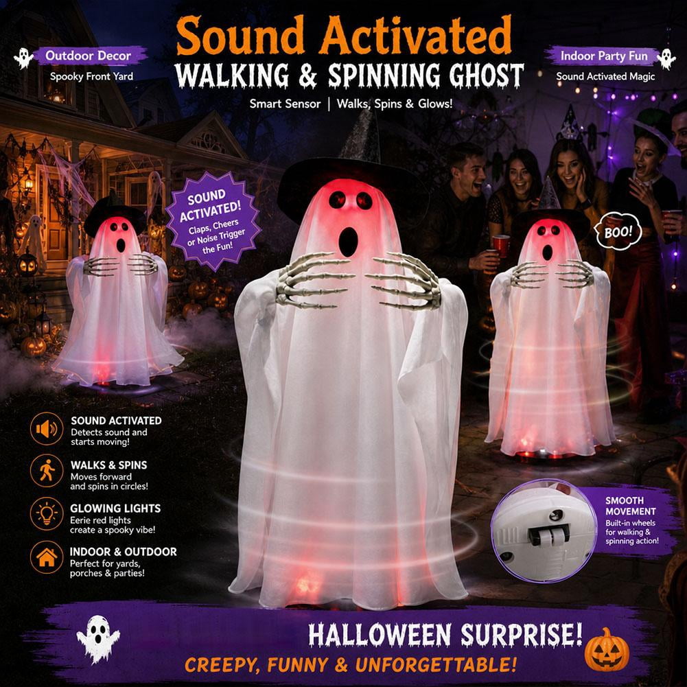 Halloween Animated Ghost Decorations, 26 Inch Sound Activated LED Ghost Prop, Walking Rotating Light Up Decor for Haunted House, Porch, Yard Party