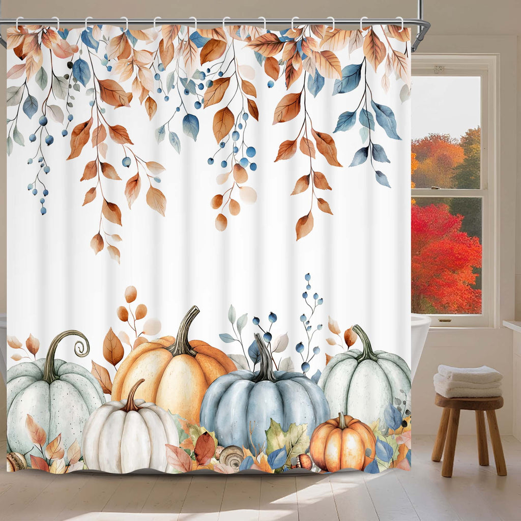 Ikfashoni Fall Shower Curtain with Hooks, Fall Decor for Home, Buffalo Plaid Pumpkin Waterproof Bathroom Curtains, 72"X72"