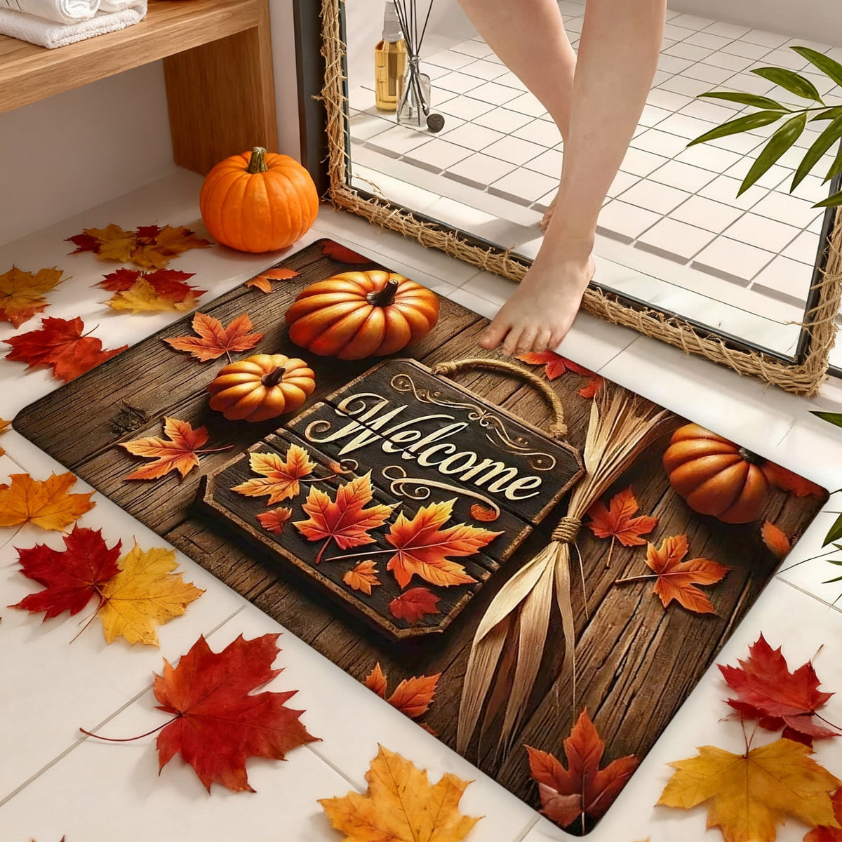 JoyMoreHome Fall Welcome Mat, 20x32 Inch Maple Leaves Door Mats, Decorative Indoor Outdoor Non Slip Entryway Rug, Halloween Thanksgiving Doormat Decor