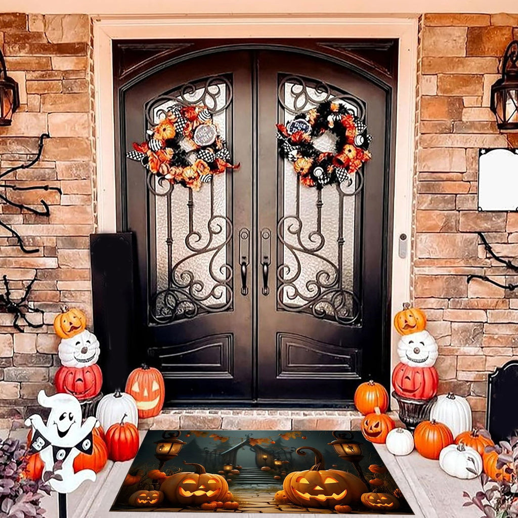 Xuniizn Halloween Mat, 16X24" Velvet Halloween Door Mat for Outside Entrance, Spooky Halloween Rug for Outdoor & Indoor, Non Slip Washable Halloween Doormat, Halloween Bathroom Decor