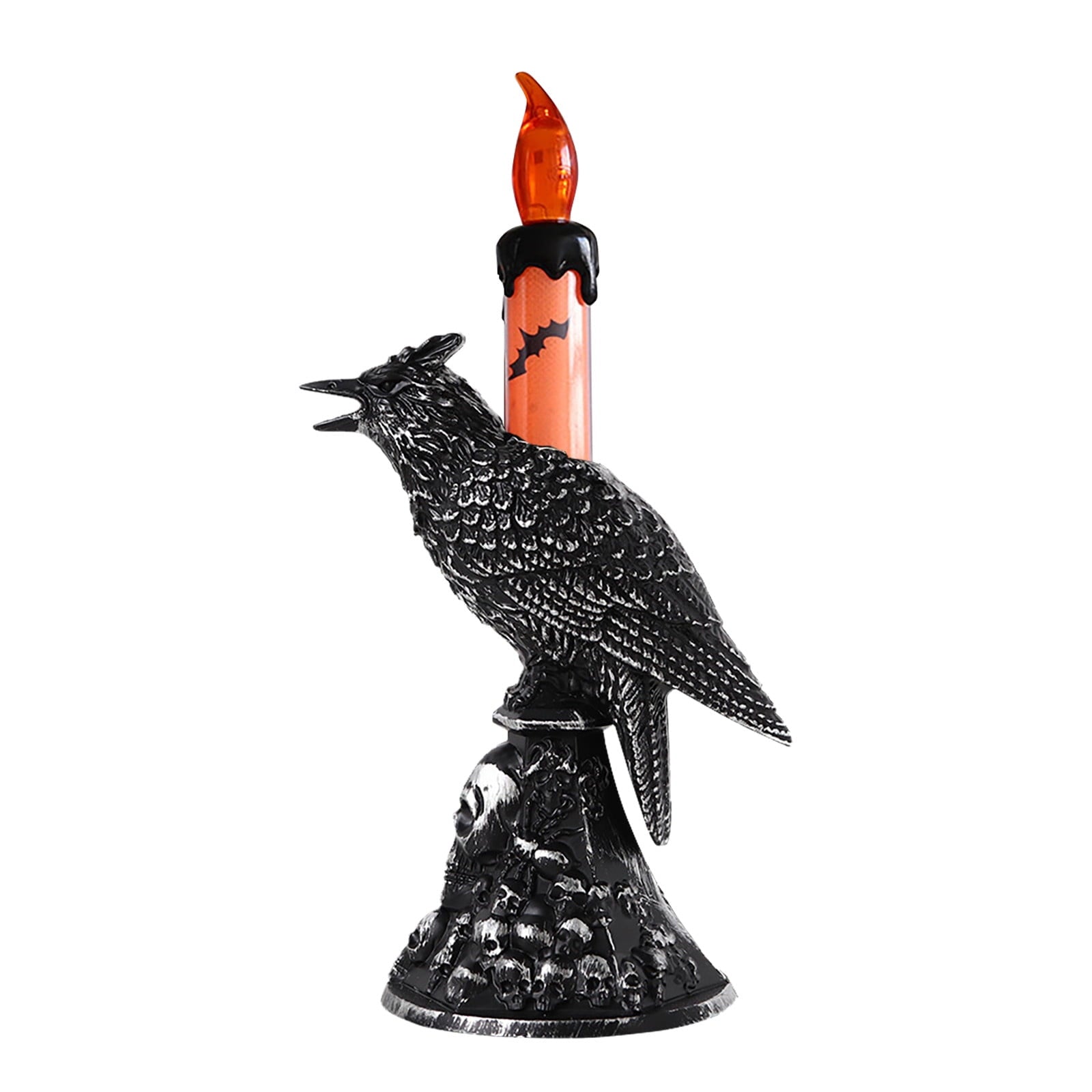 Gothic Mysterious Crow LED Flameless Candle, Luminous Sculpture, Gothic Home Decor Accent, Raven Lamp for Halloween Gifts, Bedroom Bedside, Living Room, Orange