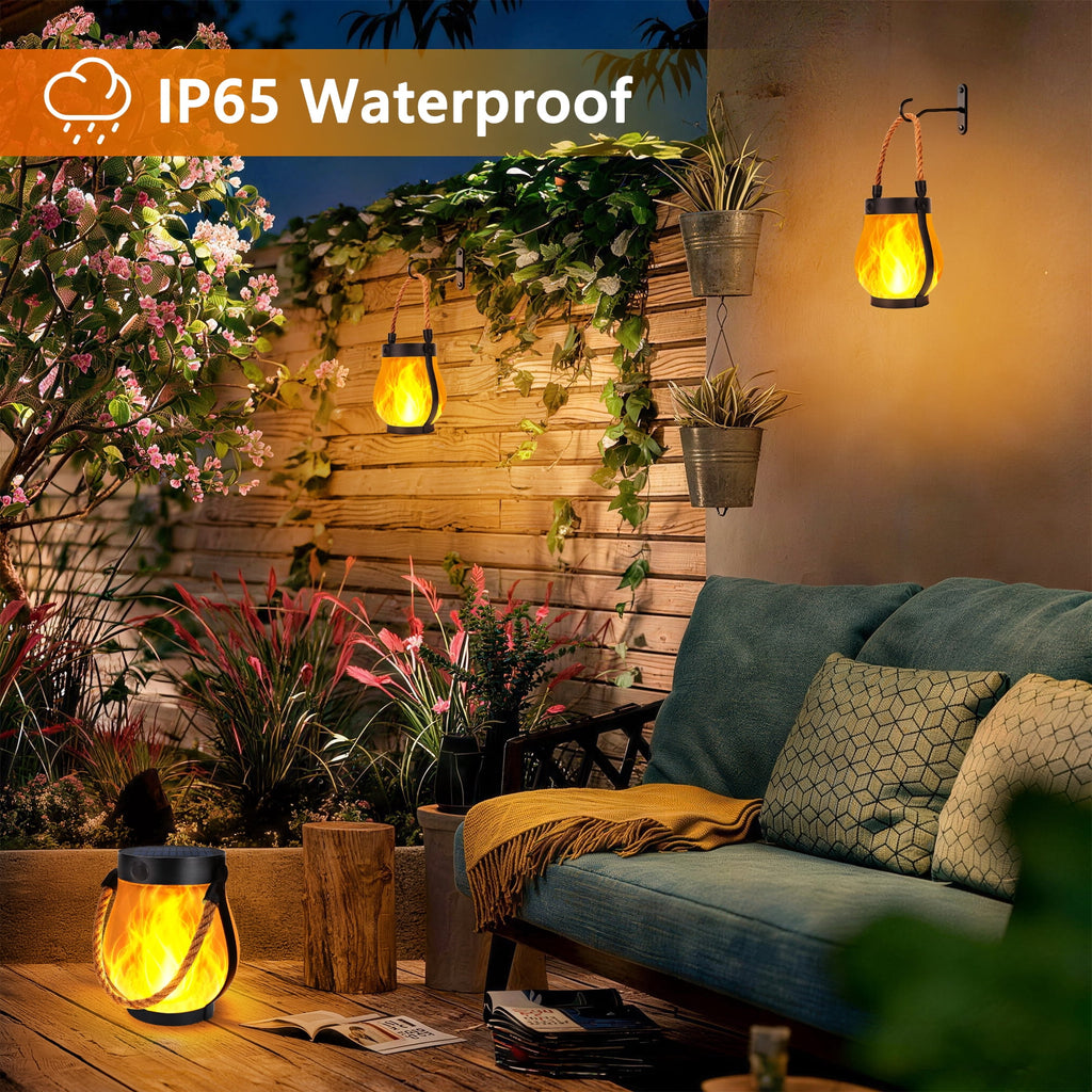 Ceevoo 2 Pack Solar Lanterns Outdoor, Flikering Flame Solar Hanging Lantern Lights Waterproof for Garden Patio Yard Halloween Decorations