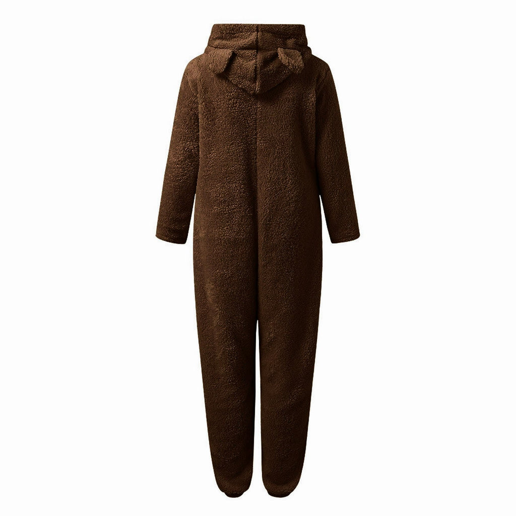 QATAINLAV Sherpa Fleece Jumpsuit for Women Winter Warm Fuzzy Onesie Pajamas Cute Cat Hooded Romper Casual Zip Up Overalls Sleepwear Black XL