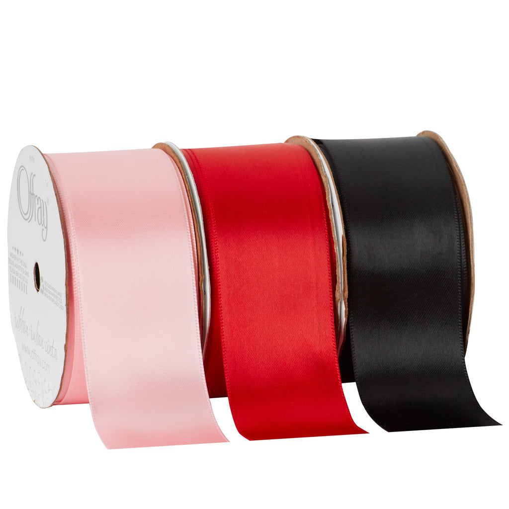 (2 pack) Offray Ribbon, Red 1 1/2 inch Double Face Satin Polyester Ribbon, 12 feet