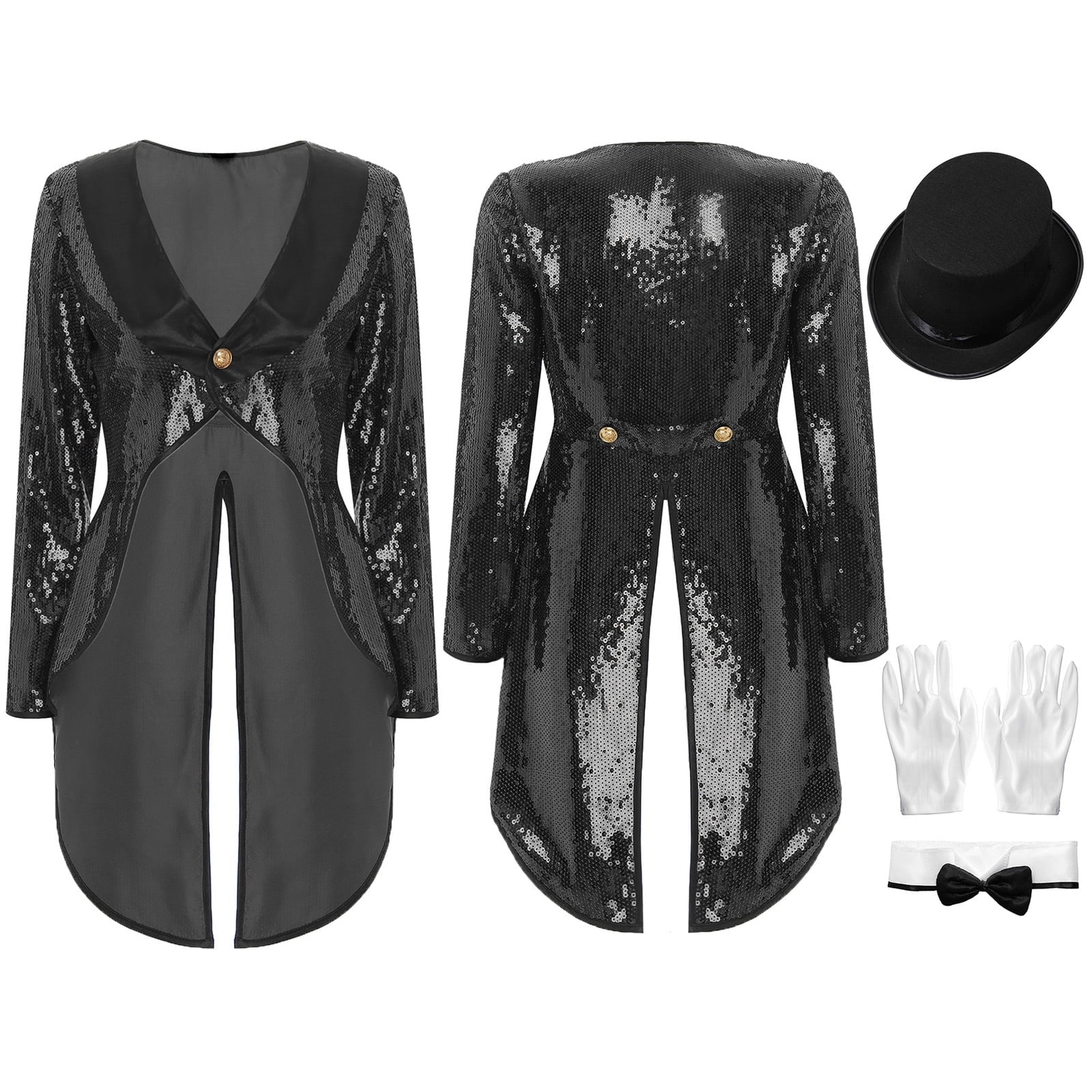 iiniim Women Magician Cosplay Sequin Tailcoat Circus Showman One-Button Tuxedo Jacket Outfits Red M