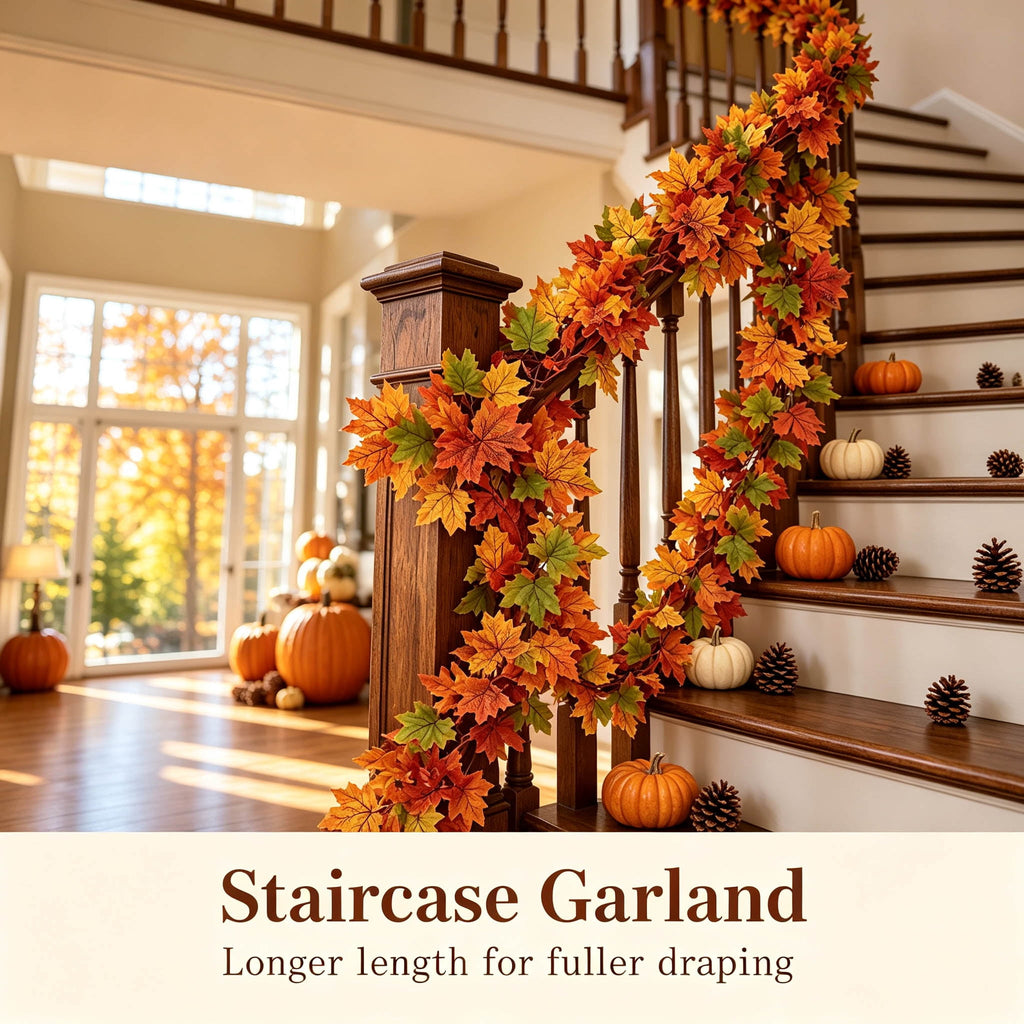 WKSCLPAI Halloween Maple Leaf Garland, Fall Vine Wreaths for Autumn Festivities Decor,Seasonal Garlands for Home,Halloween & Fall Decorations