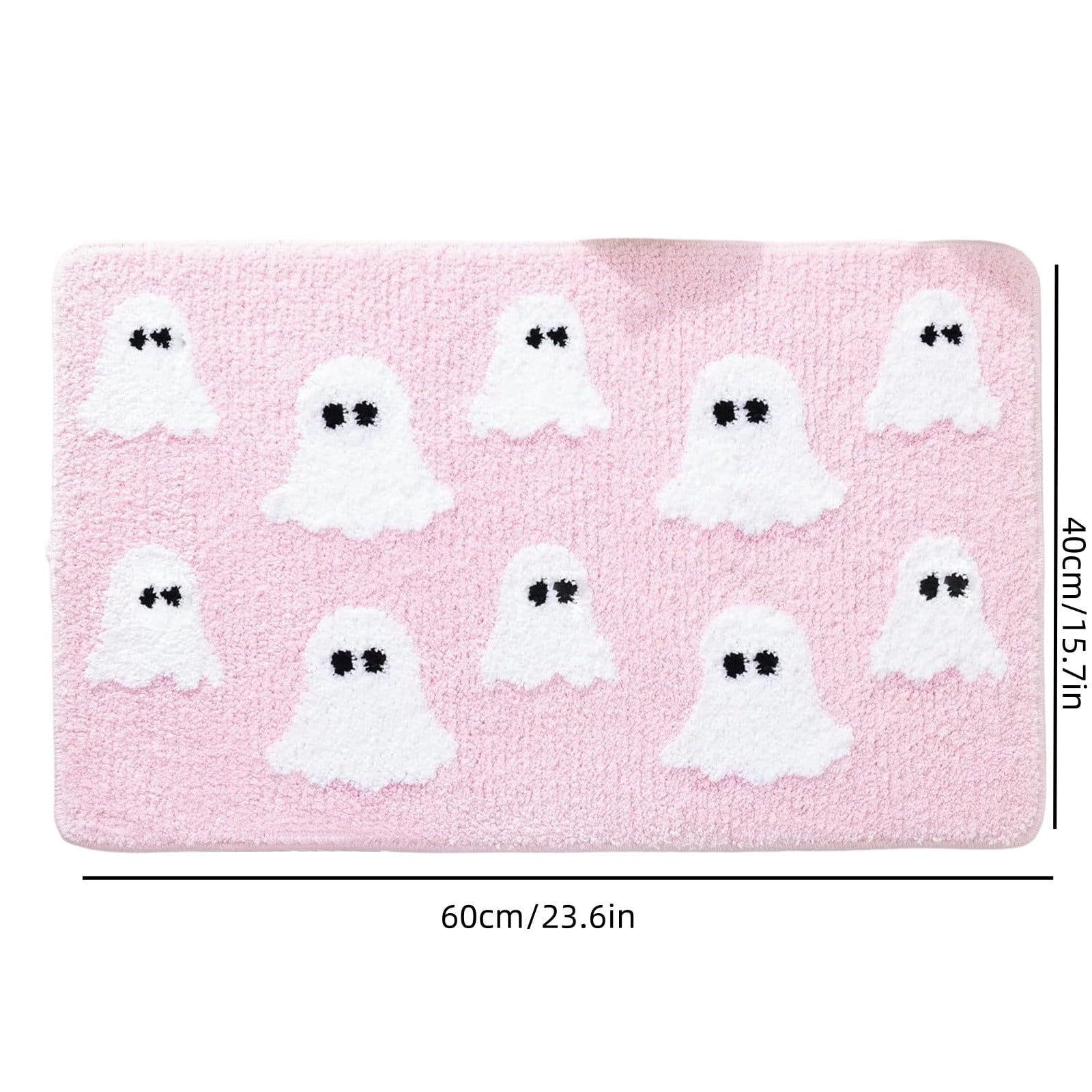 Halloween Doormat Ghost Bath Mat 23.6x15.7in Secure-Grip Absorbent Soft Faux Fur Rug for Bathroom Bedroom Living Room Decor by OVFUIZ