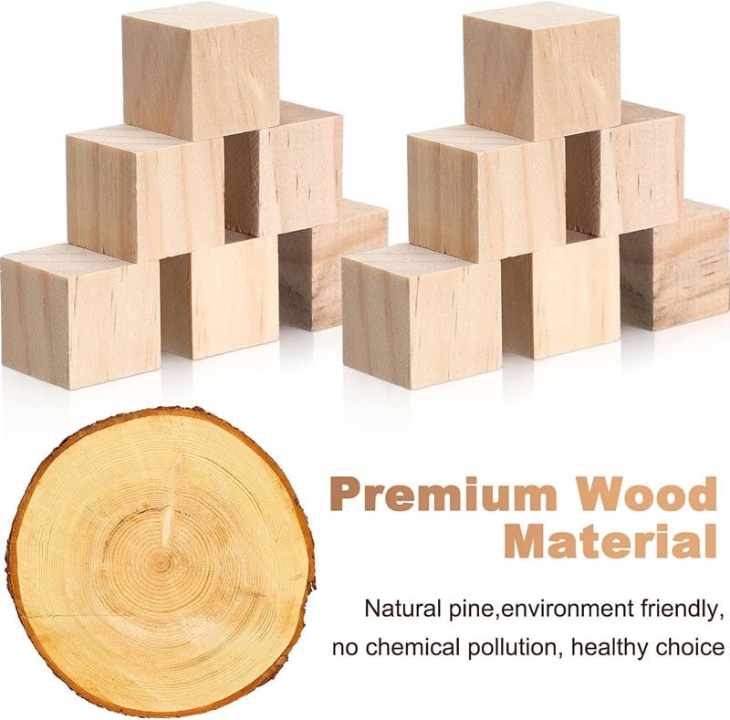 Meilimei 100 Pcs 1 Inch Unfinished Wooden Cubes, Natural Wood Blocks for Crafting, DIY Wood Squares for Painting, Carving, Showers & Art Projects