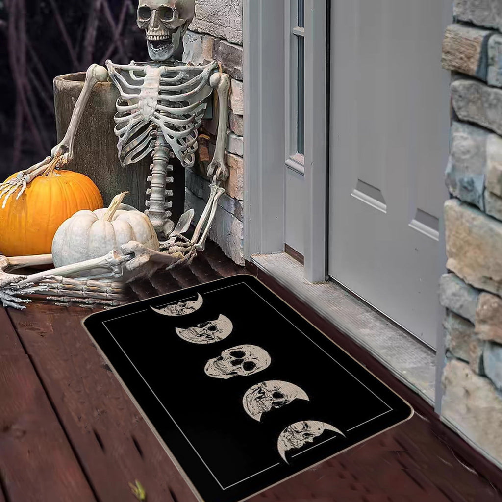 Orange Plaid Fall Outdoor Mat, Hand-Woven Porch Rug for Thanksgiving Halloween Door Decor