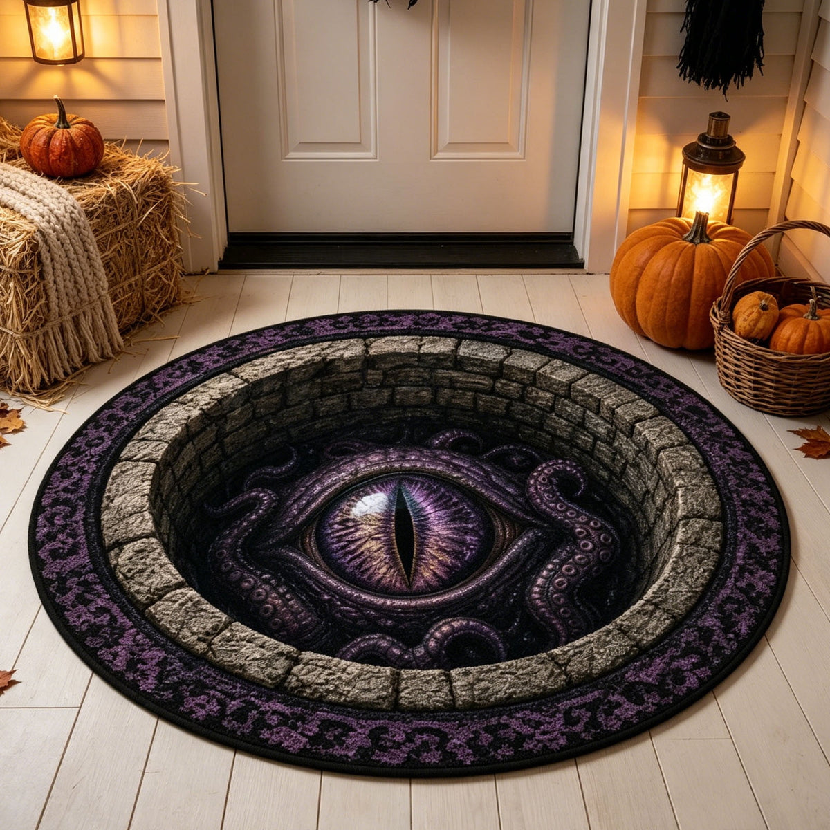 Halloween Round Rug Optical Ghost Pumpkin Mat 15.75in Diameter Polyester Skidproof & Soft for Entryway Bedroom Party by MPOISVA
