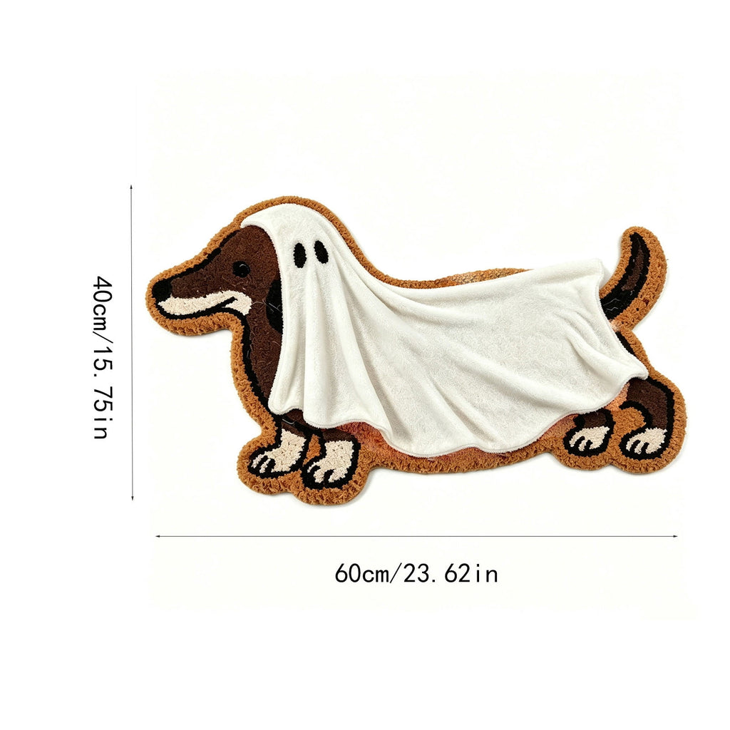 MMJ Halloween Doormat Dachshund Ghost Shape Soft Faux Non Slip Floor Mat for Entryway Bathroom Home 23.62x15.75in