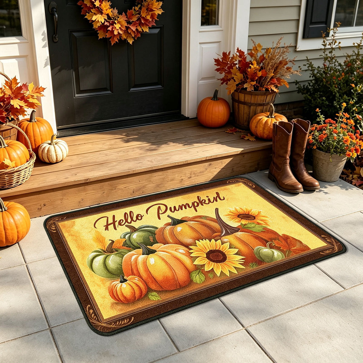 Autumn Door Mat for Entryway, 16x24 Inch, Fall-Themed Floor Doormat for Home Decor, Non-Slip Rug Mat for Living Room, Kitchen, Bedroom, Gifts for Fall Lovers (E)