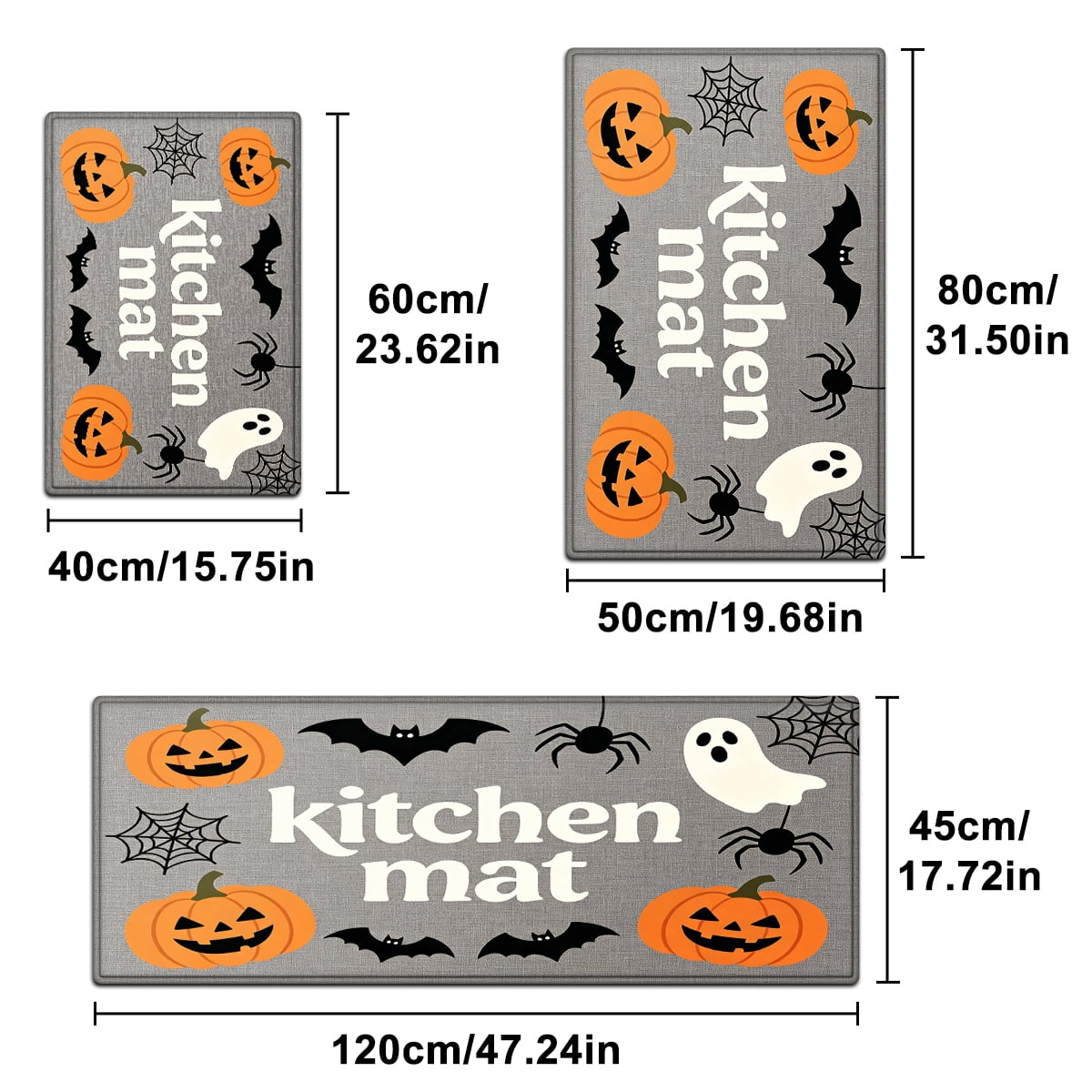 YIMEIS Halloween Pumpkin Lanterns 3Pcs Flannel Mat and Kitchen Rugs Set,Soft Non-slip,Perfect for Home Bathroom