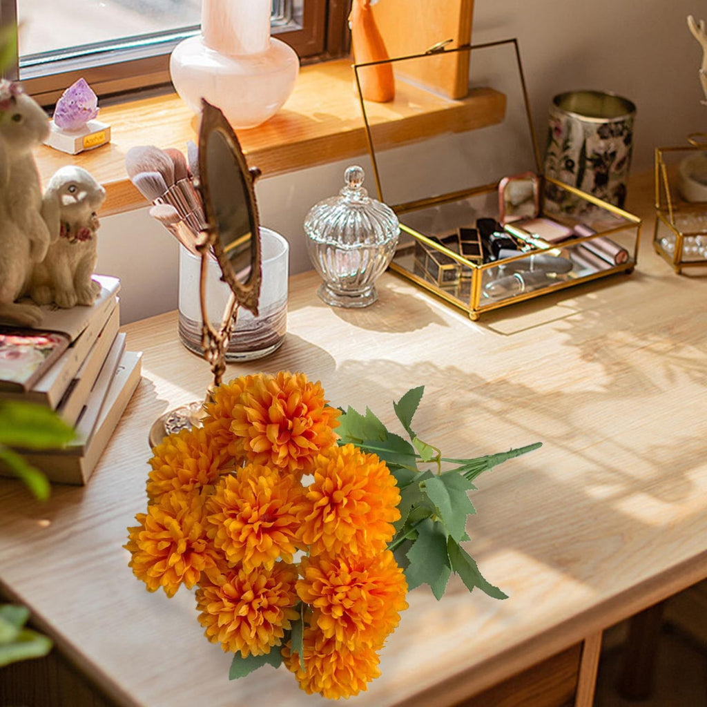 Fall Outside Decor Simulation 6-Head Chrysanthemum Bouquet Autumn Edition - Sapphire Blue Fake Flowers For Outdoors Fall Door Decor Faux Pumpkins For Outdoor For Fall Decor