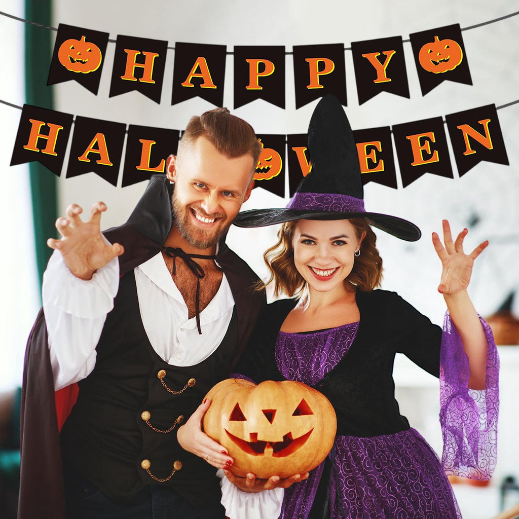 LSLXA Halloween Banner with Pumpkin Sign Halloween Theme Party Sign Decorations Outdoor Indoor Home Party Decorations Supplies