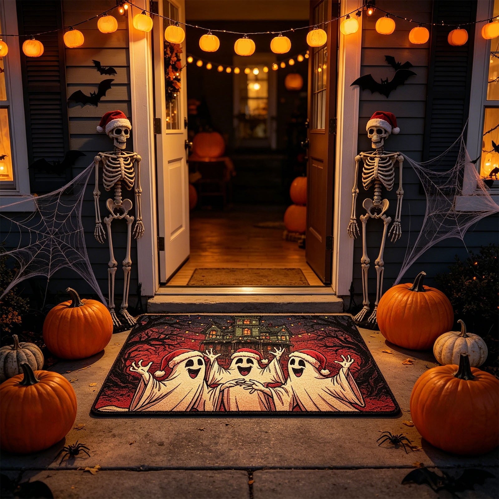 Halloween Doormat Ghost Bath Mat 23.6x15.7in Secure-Grip Absorbent Soft Faux Fur Rug for Bathroom Bedroom Living Room Decor by OVFUIZ