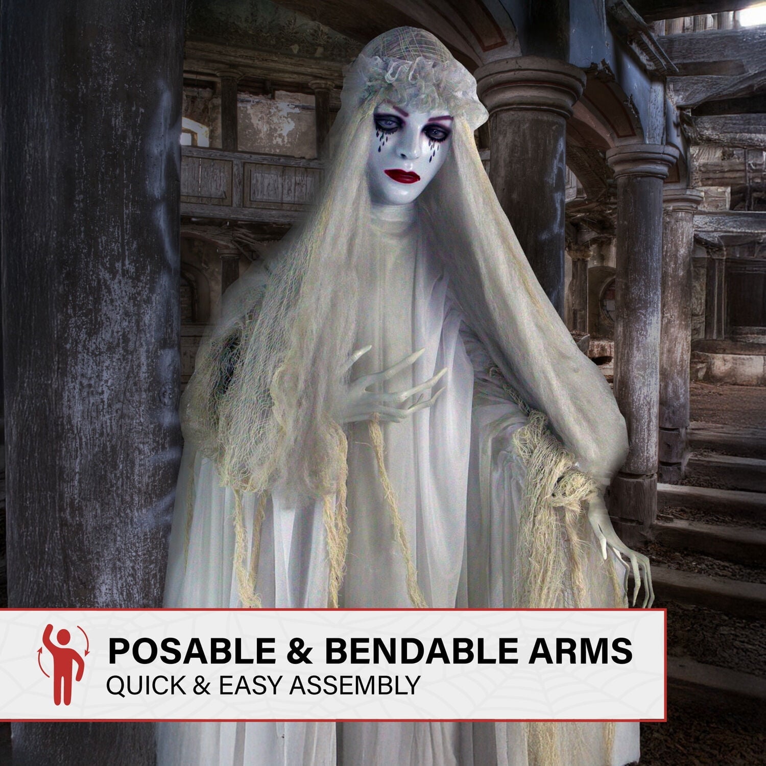 Haunted Hill Farm 6.5 Ft Life-Size Animatronic Bride Indoor/Outdoor Halloween Decoration, Multicolor, HHLADY-2FLSA