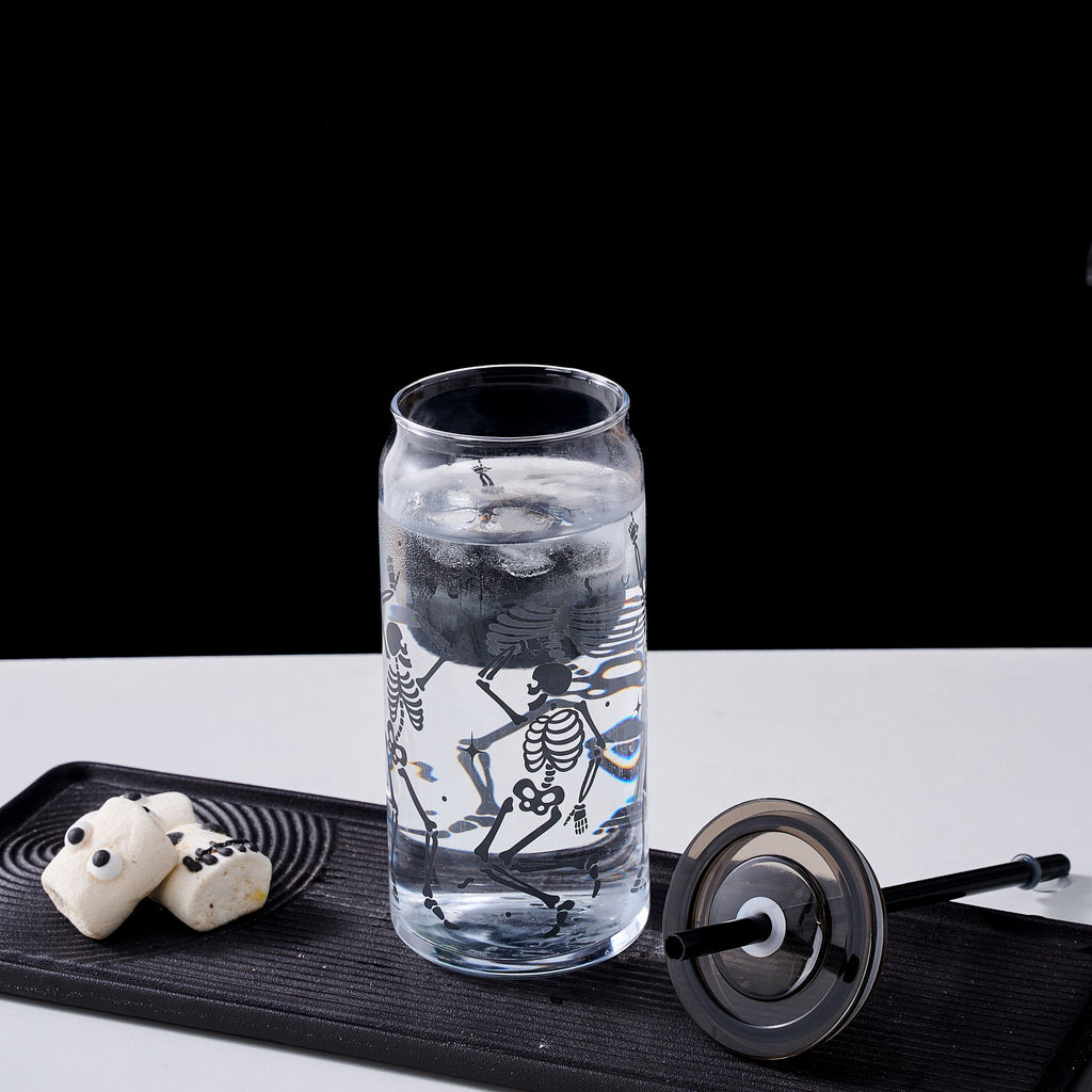 Way to Celebrate Halloween Dancing Skeleton Glass Can Sipper Tumbler, 20 oz