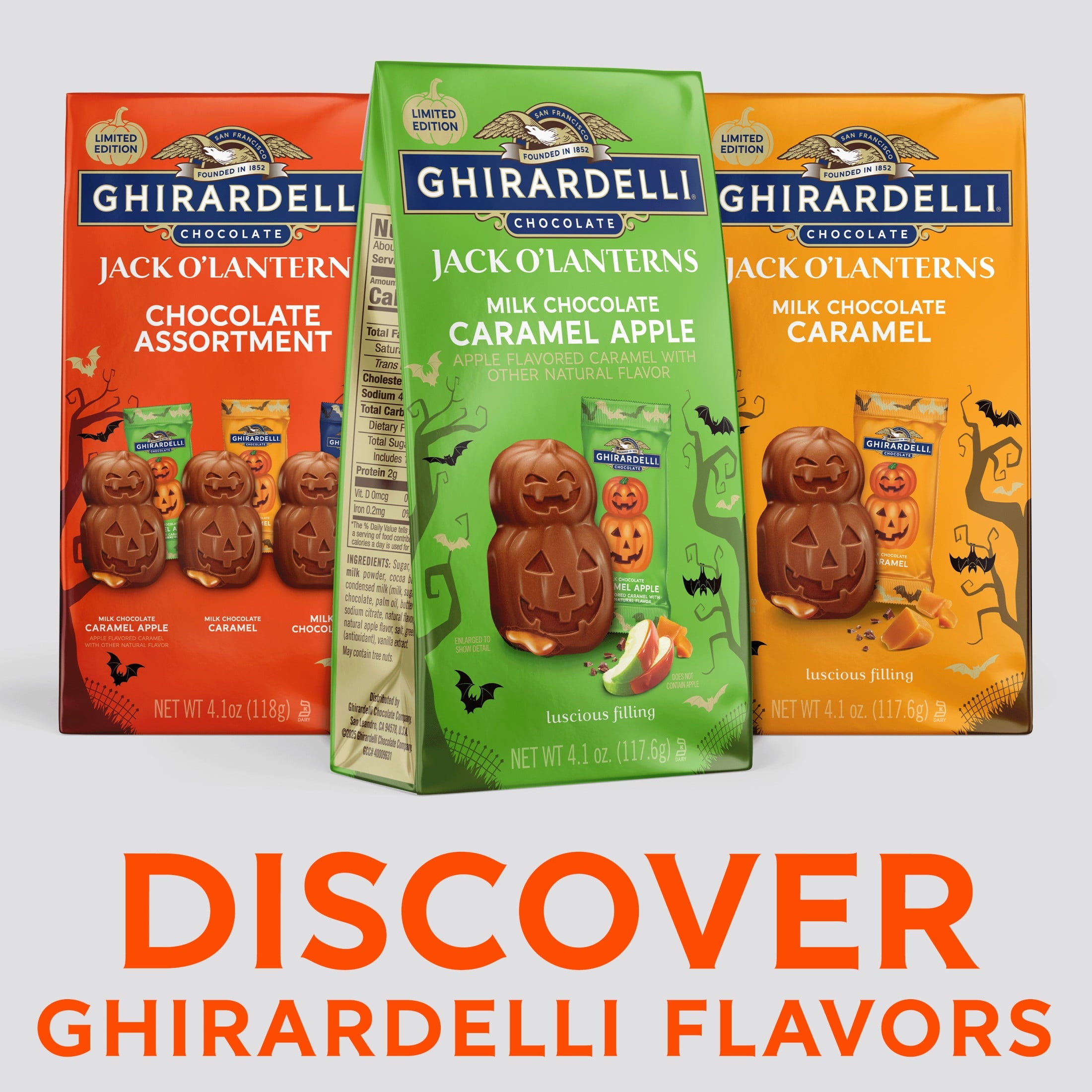 GHIRARDELLI Milk Chocolate Caramel Apple Jack O' Lanterns, 4.1 oz Bag