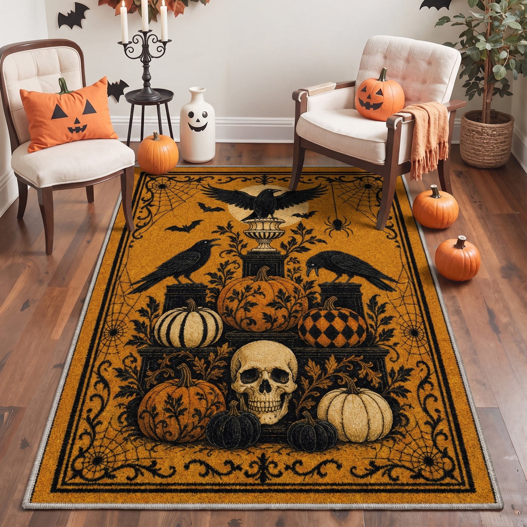 GENIMO 2'x3' Halloween Doormat, Washable Non Slip Soft Farmhouse Pumpkin Outdoor Door Mat for Front Door Covered Porch Patio Entryway, Smoky Amber