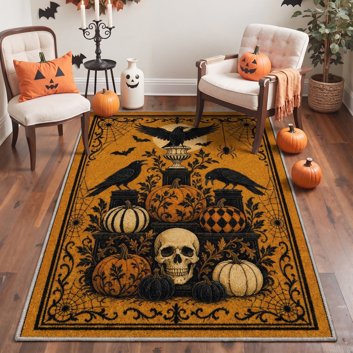 GENIMO 2'x3' Halloween Doormat, Washable Non Slip Soft Farmhouse Pumpkin Outdoor Door Mat for Front Door Covered Porch Patio Entryway, Smoky Amber
