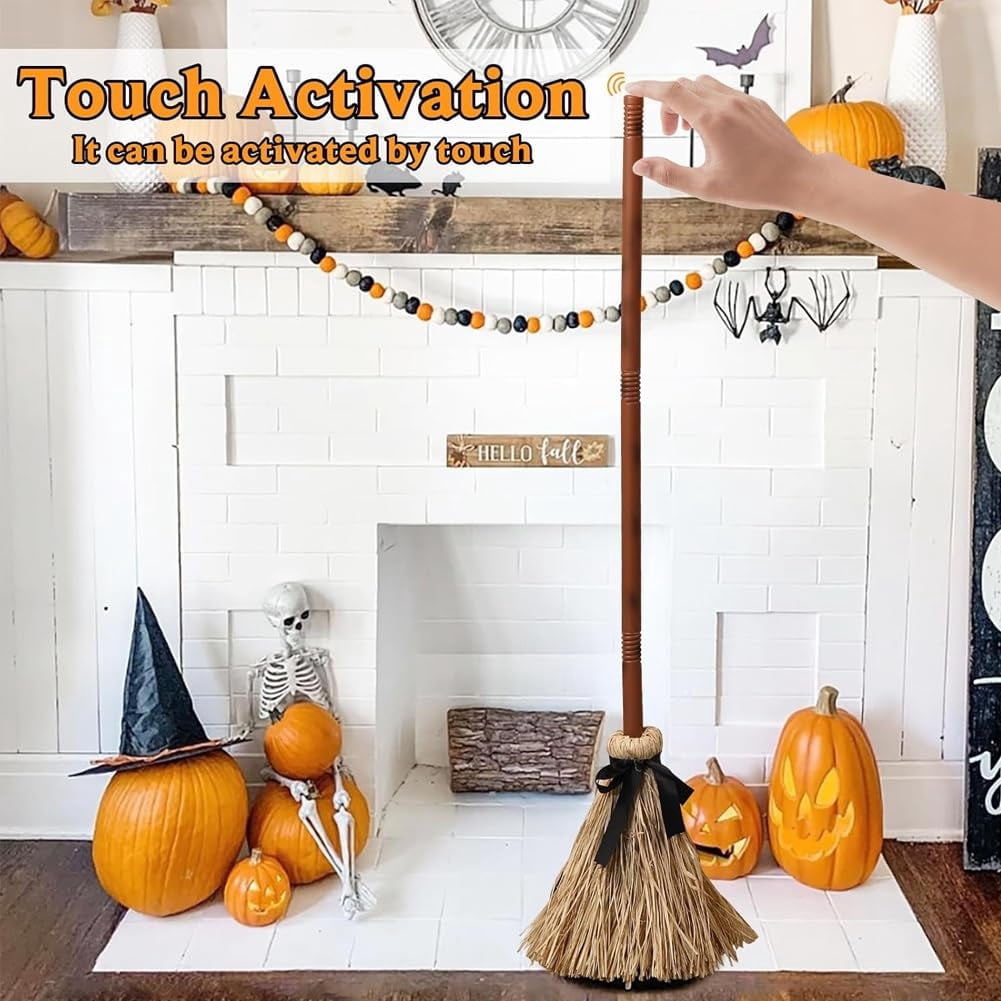Floating Broom, Dancing Witch Broomstick with Motion Sensor Spooky Sounds, Moving Floating Broom Halloween Prop, Animated Witch's Broomstick for House Party Decorations