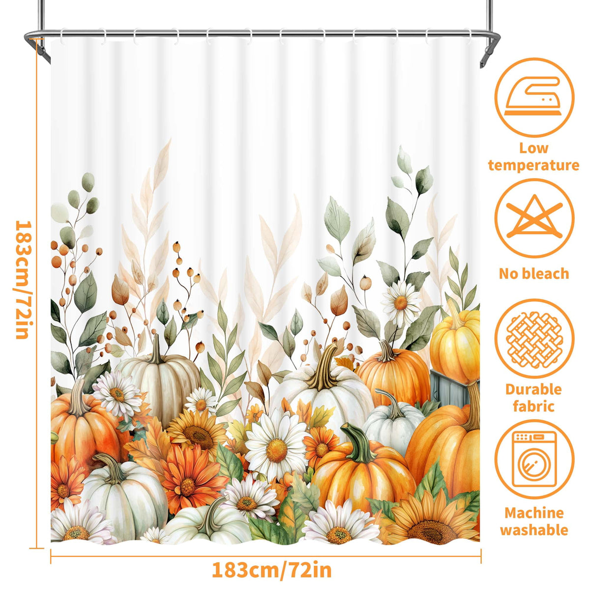 Ikfashoni Fall Shower Curtain with Hooks, Fall Decor for Home, Buffalo Plaid Pumpkin Waterproof Bathroom Curtains, 72"X72"
