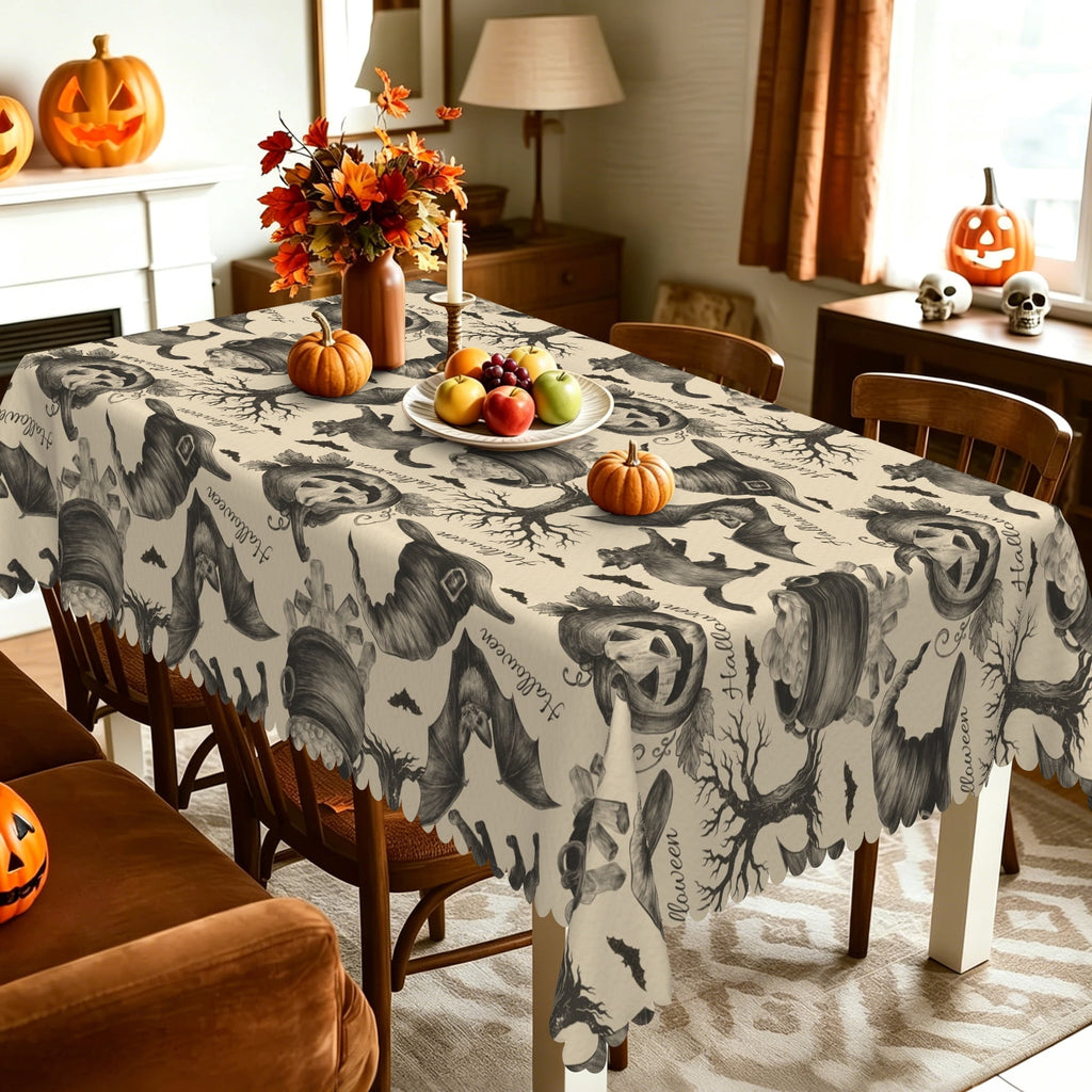 Pbobriich Vintage Halloween Tablecloth, Witch Hat Bat, Holiday Kitchen Dining Room Party Decor, 60x84