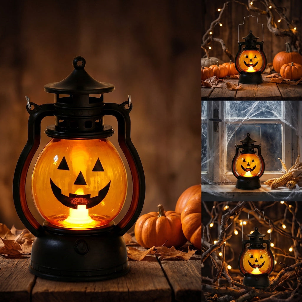 Cheapark Halloween Lanterns Decorations, Battery Operated Black Pumpkin Witch Lanterns, Flickering Light For Indoor Party Home Decor