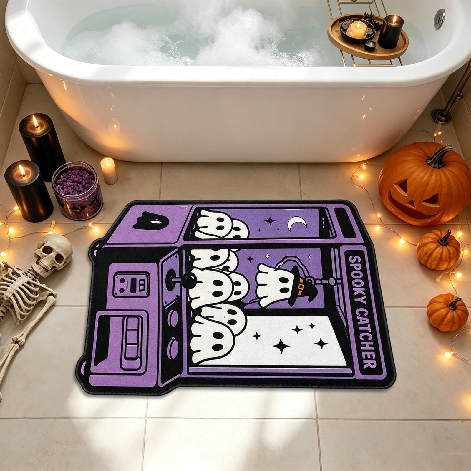 Halloween Doormat Ghost Bath Mat 23.6x15.7in Secure-Grip Absorbent Soft Faux Fur Rug for Bathroom Bedroom Living Room Decor by OVFUIZ