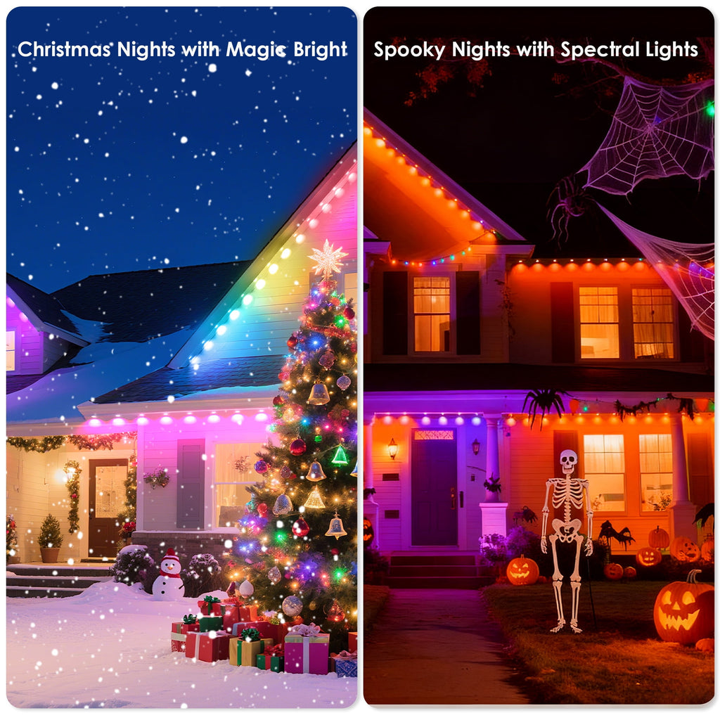 DAYBETTER 200ft Permanent Outdoor Lights, RGB Eaves String Lights with 100LED, Remote/APP Control, IP65 Waterproof, for Garden Halloween Christmas Party Decorations